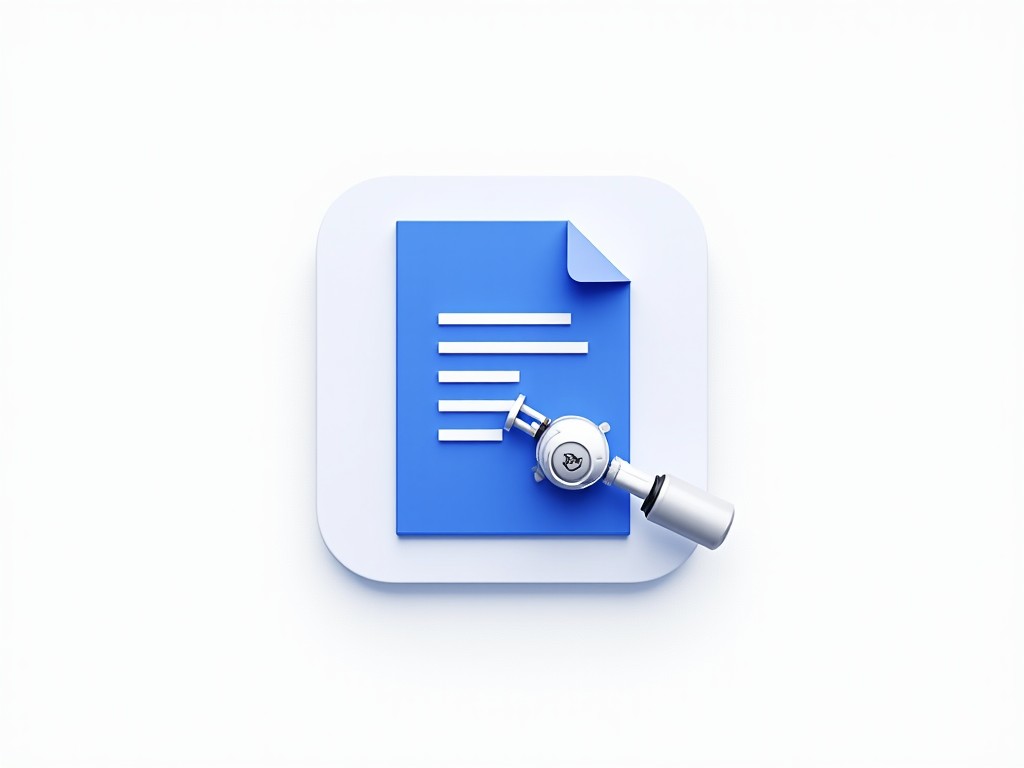 A digital illustration of a document icon with a magnifying glass overlay, symbolizing search or analysis, set against a white background.