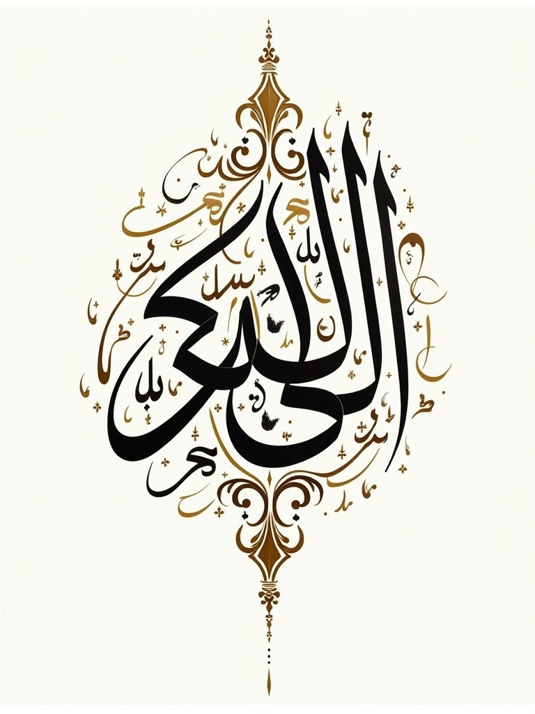 Create elegant calligraphy art in Diwani style. Focus on intricate design. Emphasize Arabic script beauty.