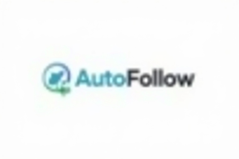 Create a modern logo for AutoFollow featuring clean bold text in a professional sans-serif font. Use a vibrant gradient from blue to green. Incorporate subtle coding elements like brackets or a GitHub icon. Keep the background minimalistic with white or light gray. The design should convey innovation and technology.