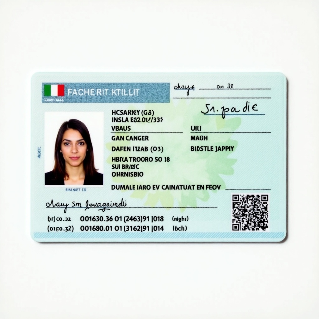 Image of an Italian identity card. Photographic portrait included. Various security features present. Card structured in official format. Dominant colors are green and blue.