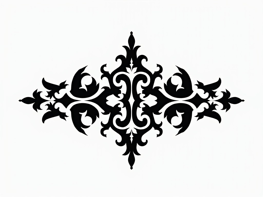 This logo features a striking black and white design with intricate, symmetrical elements. The shapes are stylized and geometric, adding an air of elegance. The design draws attention with its unique patterns, making it suitable for branding purposes. The contrast between the black and white enhances its visual impact. Overall, it serves as an artistic representation that can be utilized in various contexts.