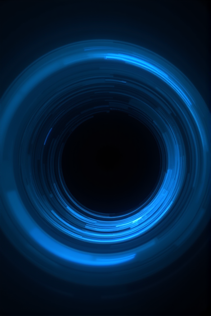 The image shows a swirling pattern of bright blue rings against a dark background.