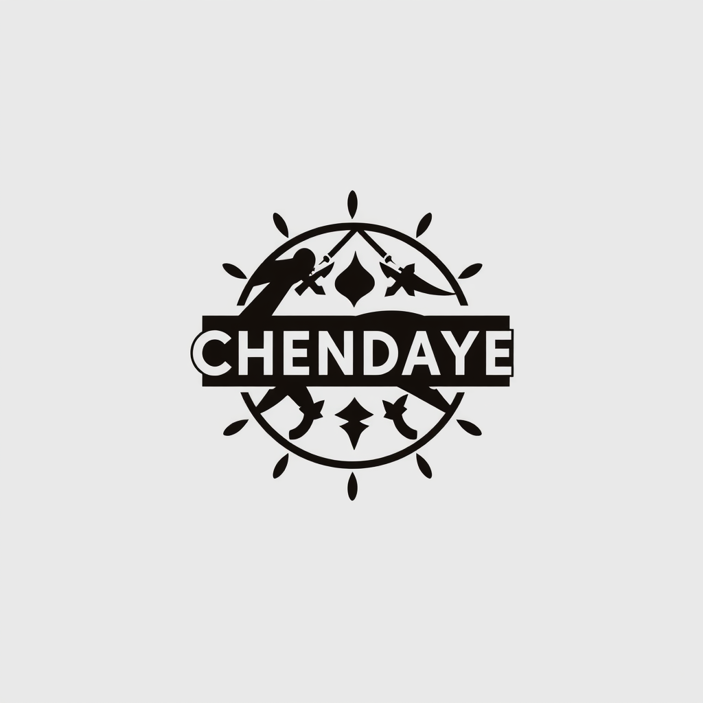 Black silhouettes of karate fighters and weapons surround the word 'CHENDAYE' in an intricate circular pattern.