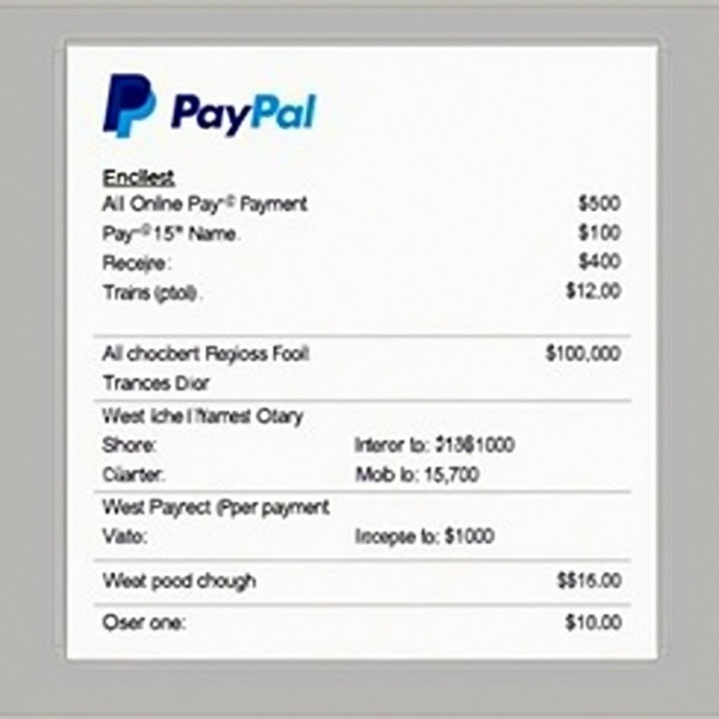 PayPal payment receipt showing transaction details such as amount and features a clean design. Contains receiver and sender information. Displays PayPal logo prominently.