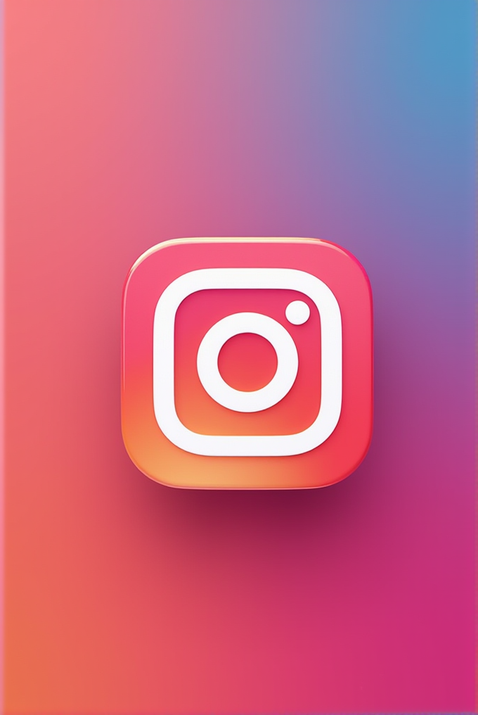 A 3D Instagram icon on a gradient background transitioning from pink to blue.