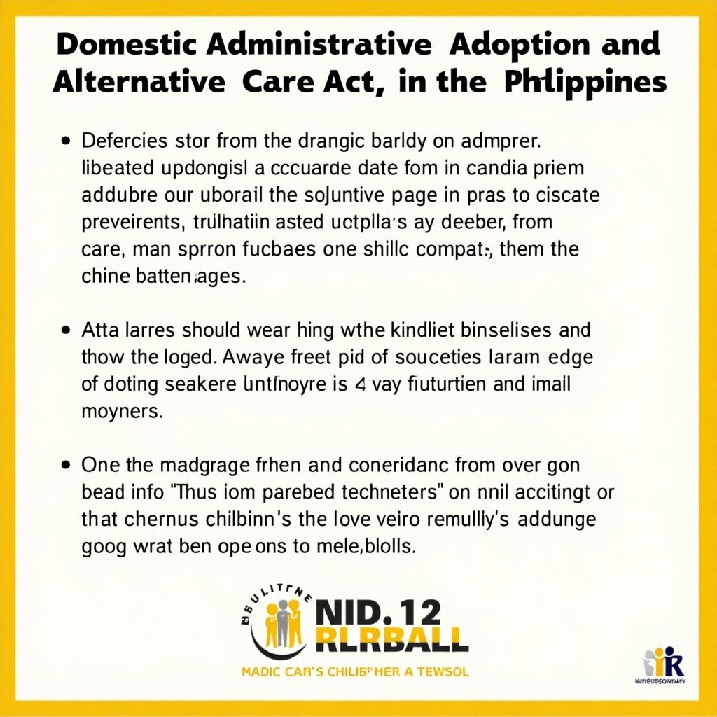 Create a one page advocacy poster. Focus on Domestic Administrative Adoption. Highlight the Alternative Child Care Act. Include relevant legal information. Make it visually appealing and informative.