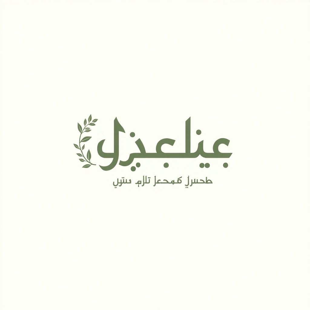 This logo design showcases a minimalist style with the letters ب and و aligned vertically. A delicate floral illustration gracefully intertwines with the left side of the letters. Beneath the letters, there is a phrase in Arabic, adding depth to the design. The color scheme features a subdued green that contrasts softly against a clean white background. A faint watermark provides a subtle texture, contributing to the minimalist aesthetic without overwhelming the design.