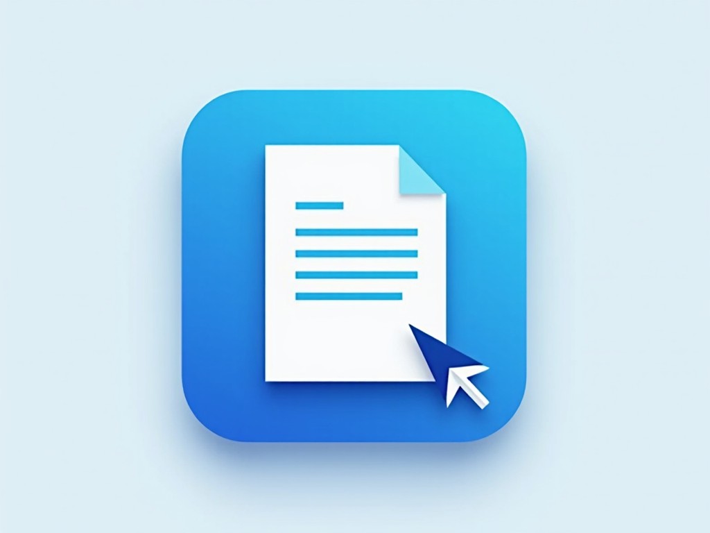 an icon of a digital document with a cursor on a blue background, flat design, minimalist style