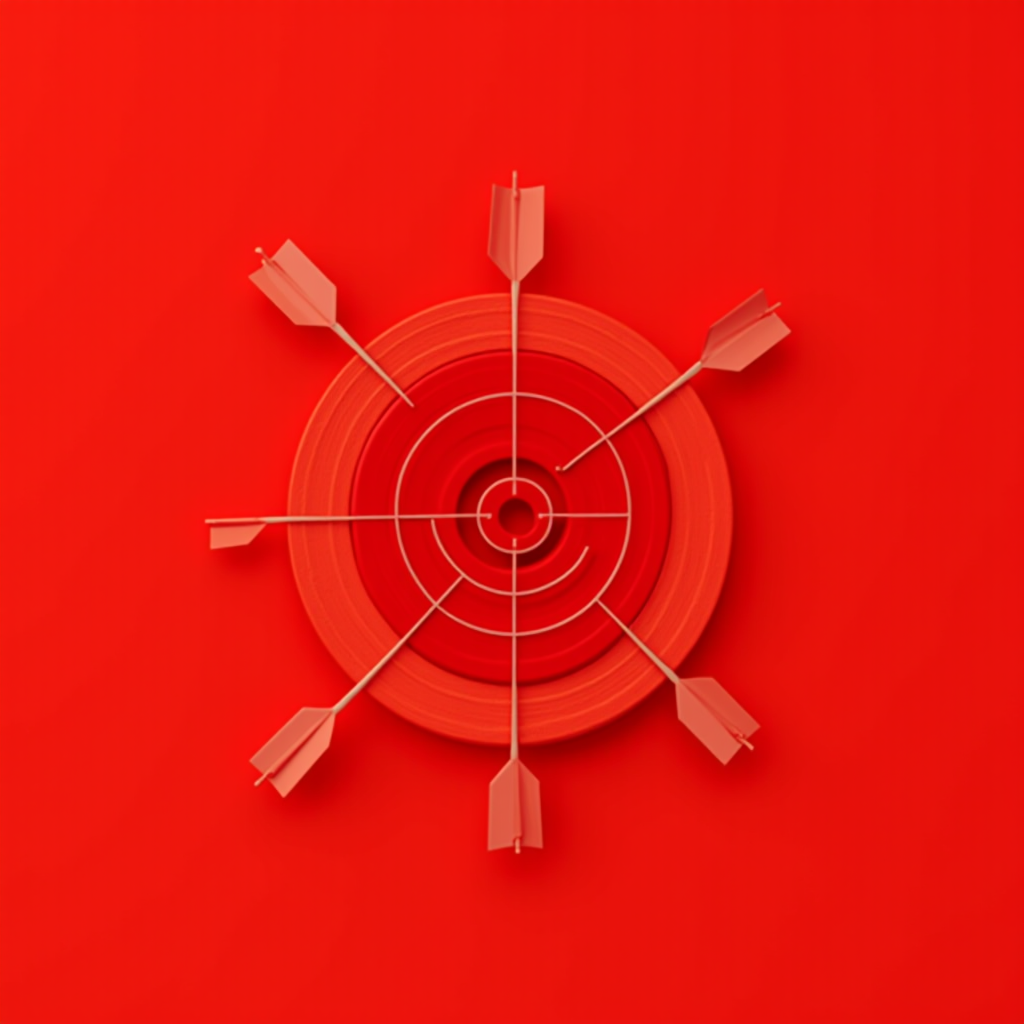 Red arrows are perfectly hitting the center of a red target against a red background.