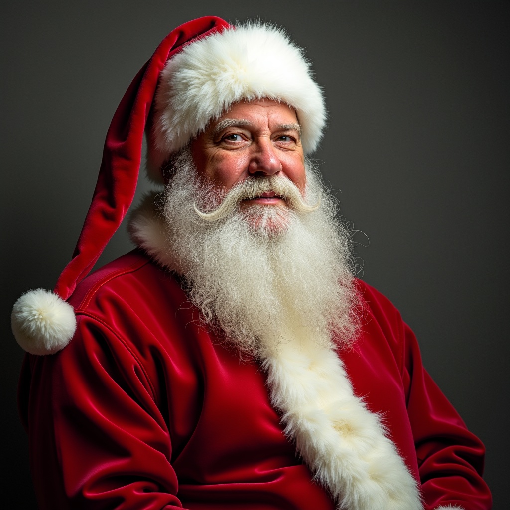 A figure of Santa Claus in a traditional red suit with white fur trim. The background is festive and warm, creating a joyful holiday atmosphere. The image conveys a sense of cheer and tradition during the Christmas season.