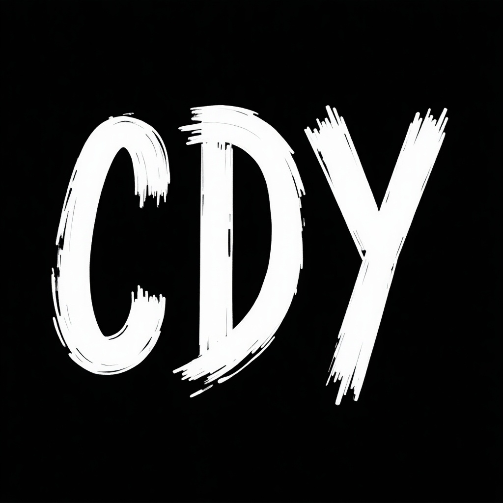 Image shows letters 'CDY' in a hand-painted style. The background is black. Letters are white with bold brushstroke effects. Art style is expressive and energetic.