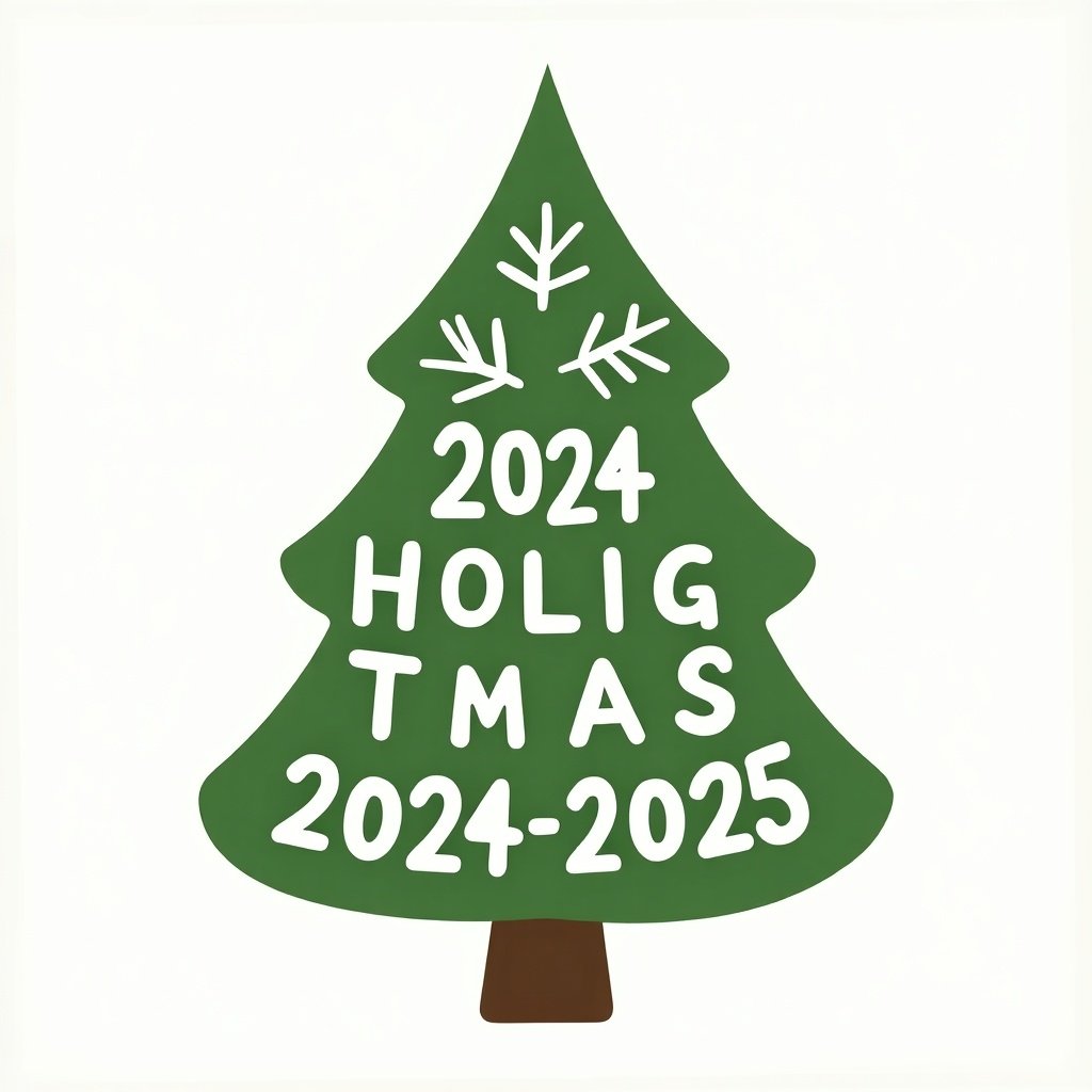 Stylized Christmas tree with text 2024 HOLIGTMAS 2024-2025