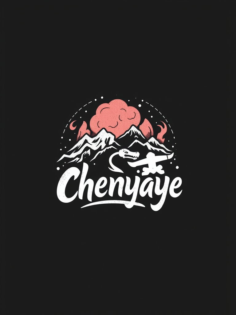 The image shows snowy mountains under a pink cloud with the word 'Chenyaye' written below.