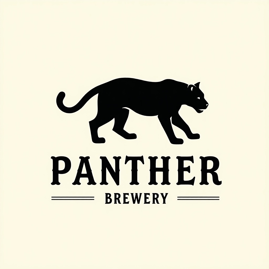 Minimalistic vector black panther silhouette logo with 'PANTHER BREWERY' in a funky type face.