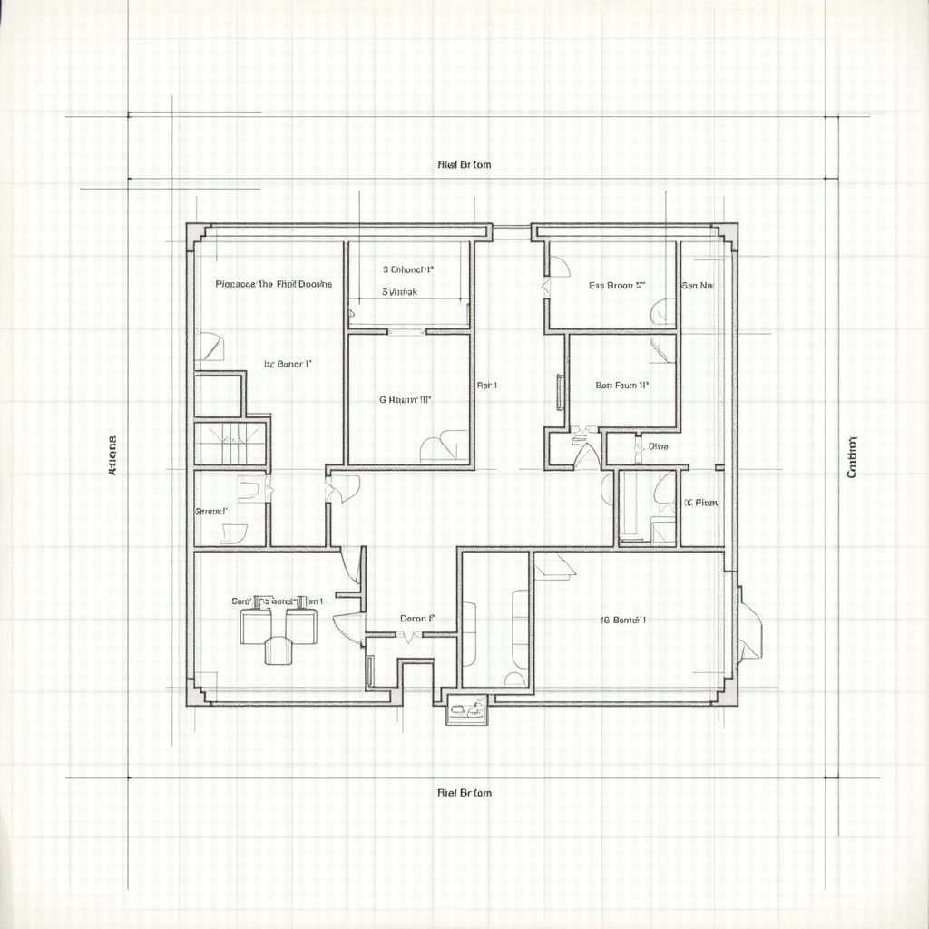 This image shows a detailed floor plan for a building. It has black outlines for walls and spaces for various rooms. There are doors and windows marked. Measurements or features are annotated. The grid pattern on the background is typical for architecture.