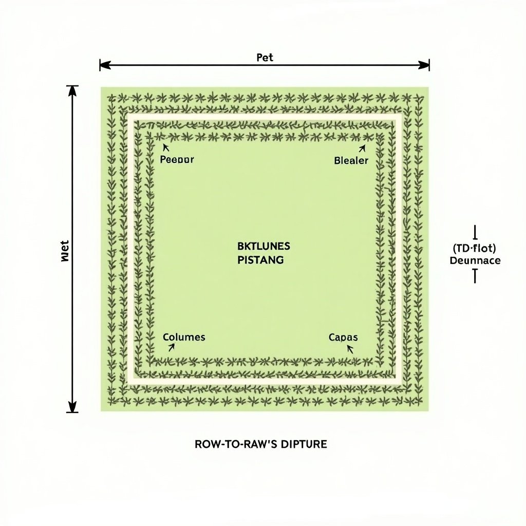 Diagram of land measurement which highlights plant spacing and layout. Length of land is 98 sq ft. Breadth of land is 37 sq ft. Distance between plants is 3 meters. Distance between columns is 1 meter. Row to row distance is 1 meter.