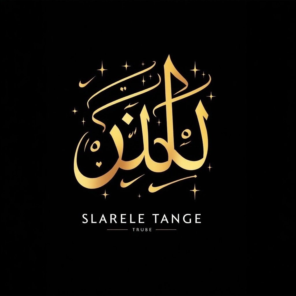 Create Islamic calligraphy artwork featuring Arabic text in a flowing symmetrical design with gold tones. Combine with modern English text in a clean font on a black background. Emphasize elegance and artistic symmetry in the calligraphy with complementary English text.