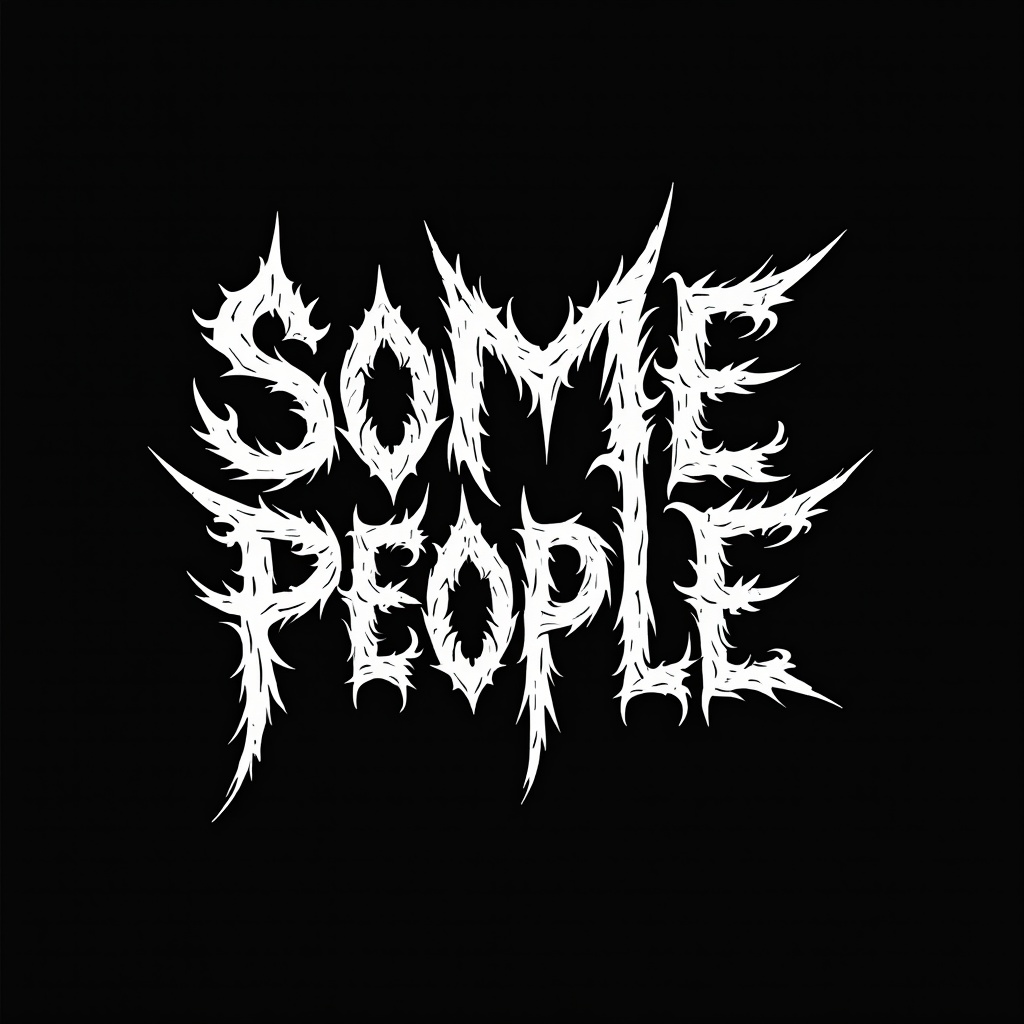 Text styled in a black metal band logo format features sharp edges and spikes