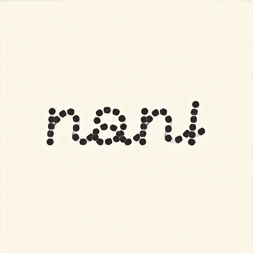 Dotted font design for tracing and learning activities. Contains the text 'nani' created using small black dots on a light background.