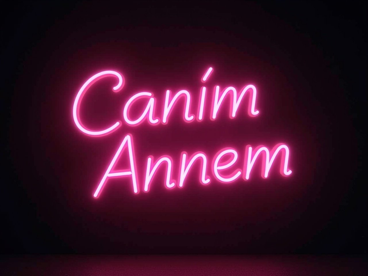 This image features a vibrant 3D neon text saying 'Canım Annem', which means 'My Dear Mother' in Turkish. The text is illuminated in a bright pink hue set against a dark background. The neon effect gives it a modern and stylish appearance, making it ideal for home decor or gift purposes. This design symbolizes affection and warmth towards mothers, making it a perfect representation for Mother's Day or family-themed events. The glowing letters create a welcoming and cheerful vibe, suitable for various lifestyles and settings.