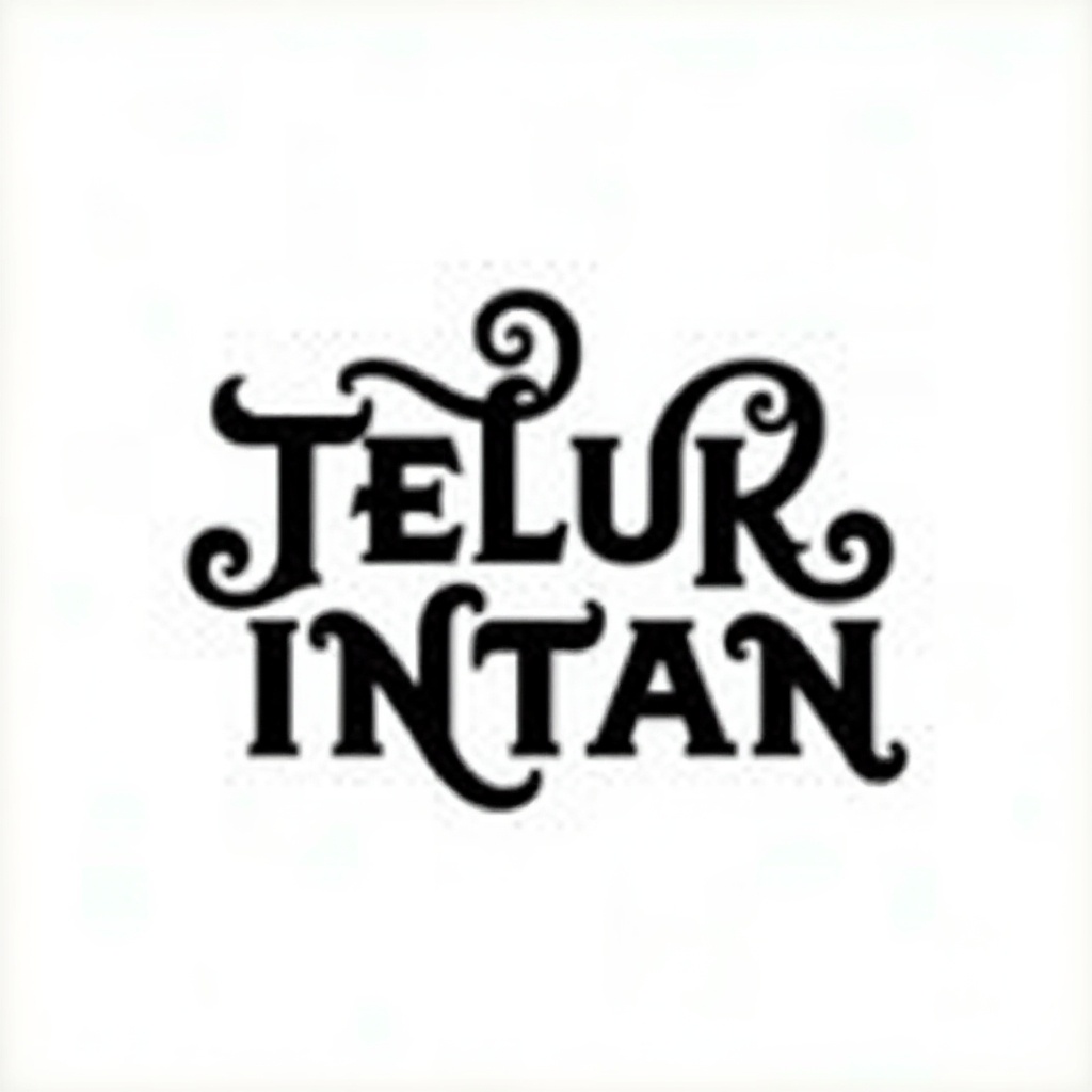 Image features the word TELUK INTAN styled in elaborate font. Black text on white background. Lettering has intricate designs and swirls. Font symbolizes innovation and artistry. Suitable for branding.