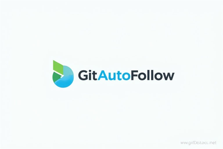 Sleek and modern logo for GitAutoFollow. Clean bold text with professional sans-serif font. Vibrant gradient from blue to green representing technology and growth. Subtle coding elements like brackets or GitHub logo-inspired icon incorporated. Minimalistic background in white or light gray. Design conveys innovation automation and technology.