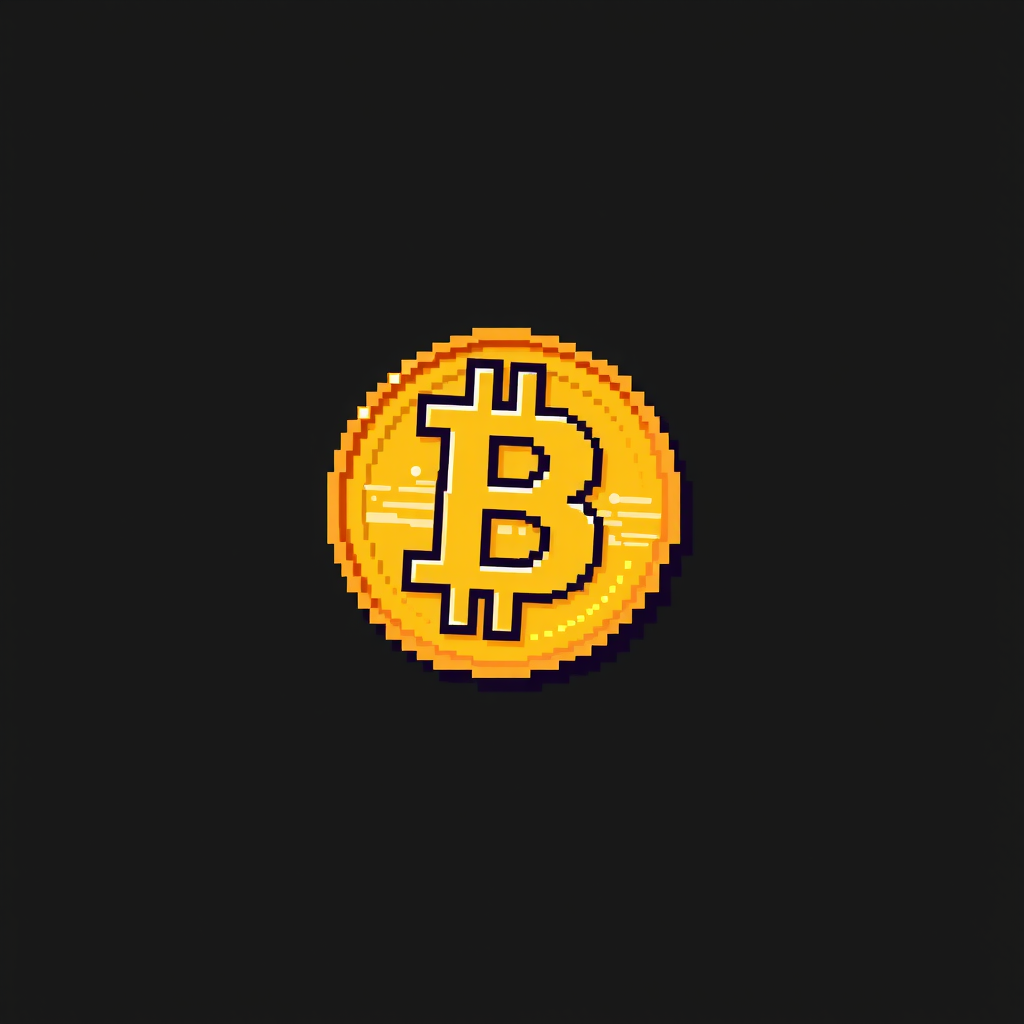 A pixelated golden coin with a prominent orange 'B' symbol in the center on a black background.