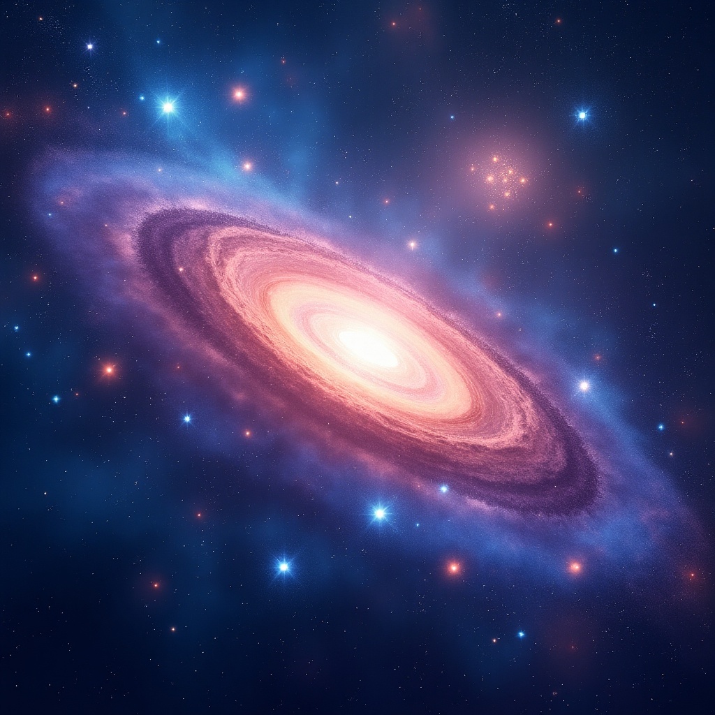 This image depicts a stunning spiral galaxy in deep space. The galaxy's arms swirl dramatically, filled with vibrant colors including shades of blue and pink. A bright, luminous core draws the eye, surrounded by countless stars twinkling against the dark backdrop of the universe. The ethereal quality of the colors and light creates a sense of wonder and vastness. This visual captures the beauty and mystery of the cosmos, inviting the viewer to explore its depths.