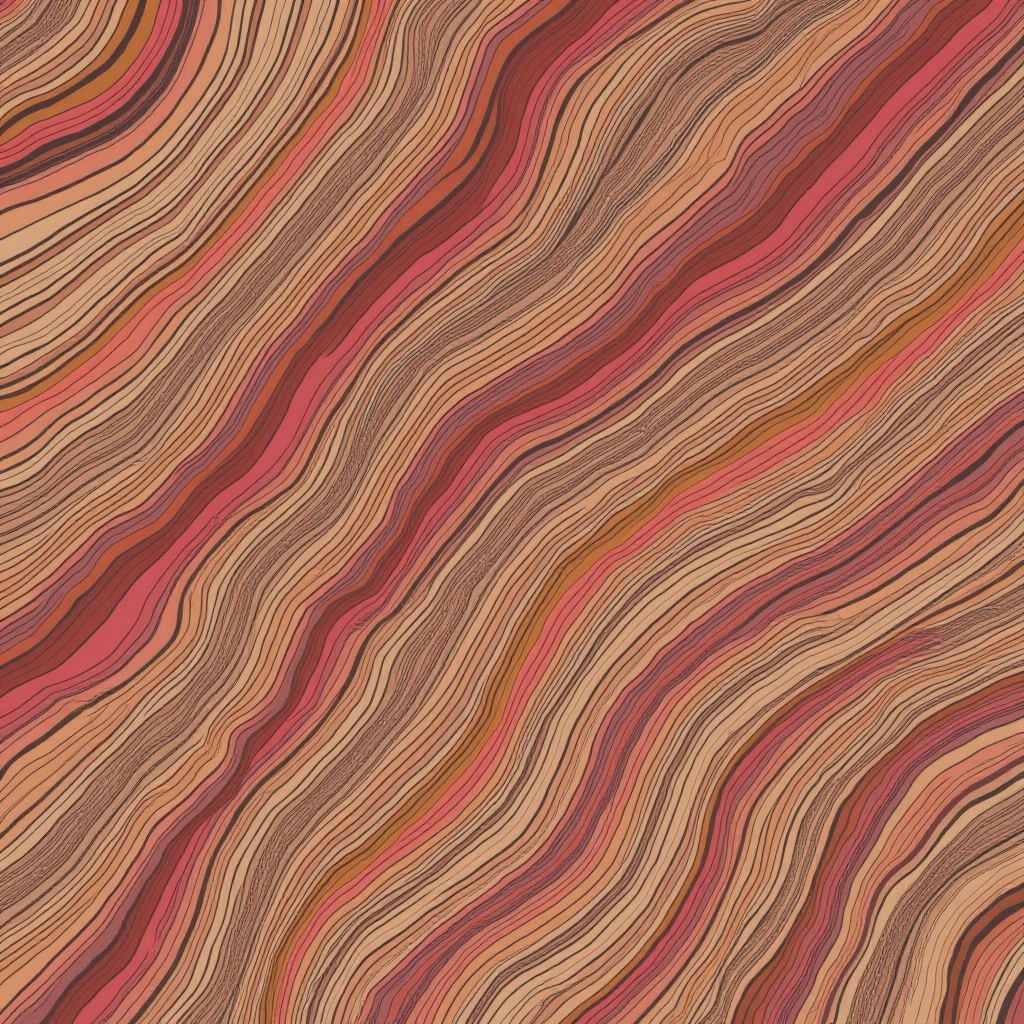 A vibrant abstract pattern with wavy lines in warm shades of peach, orange, and red.