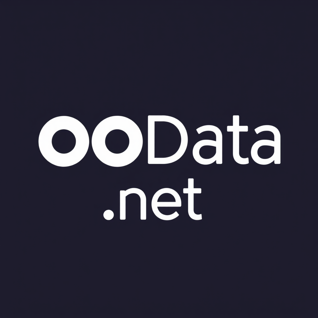 A minimalist logo with white text 'ooData.net' on a dark navy blue background.