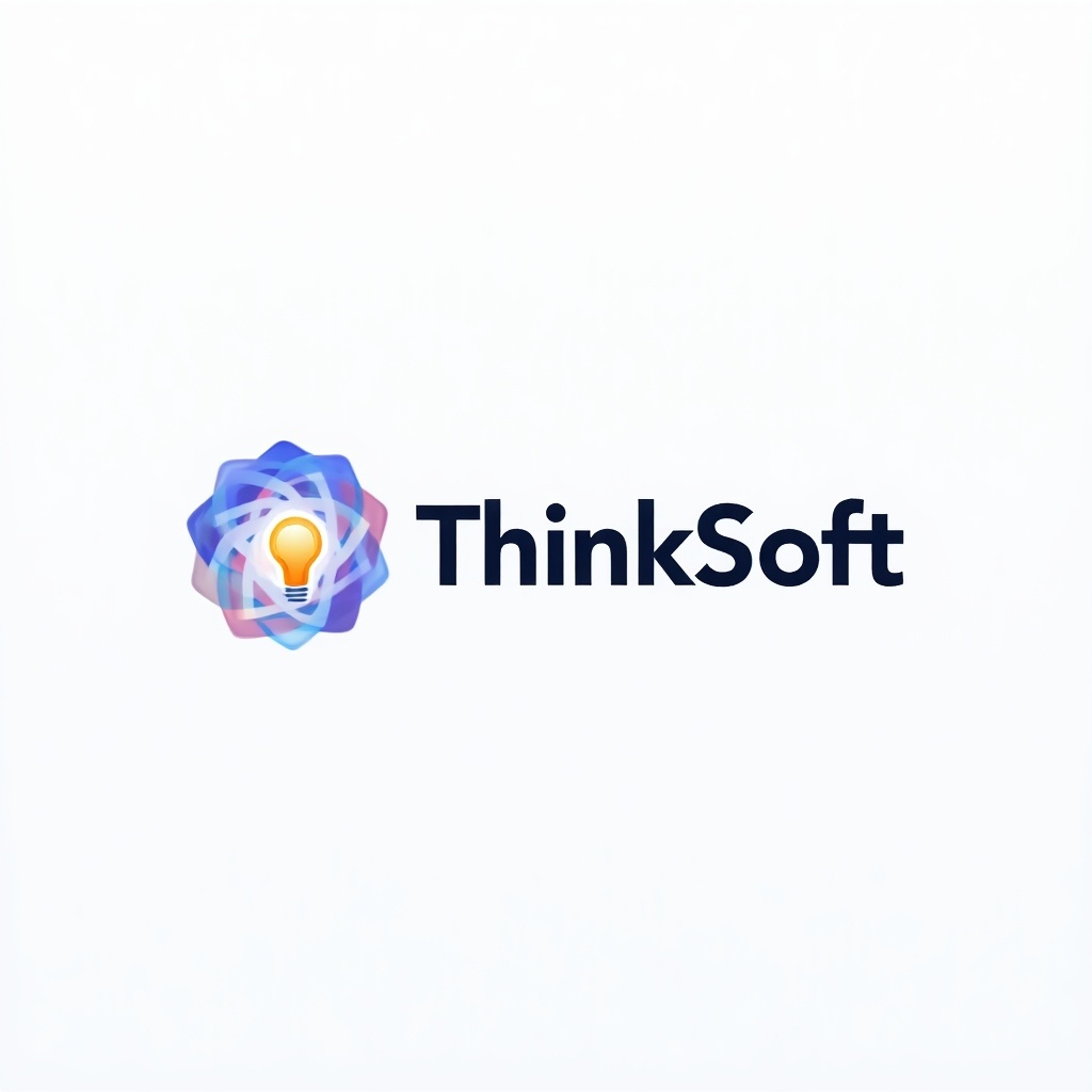 Design a modern logo for ThinkSoft. Features interconnectedness, flexibility, and innovation. Clean design elements and variations for sub-applications. Cohesive brand identity. Professional minimalistic style with a galaxy gradient color palette.