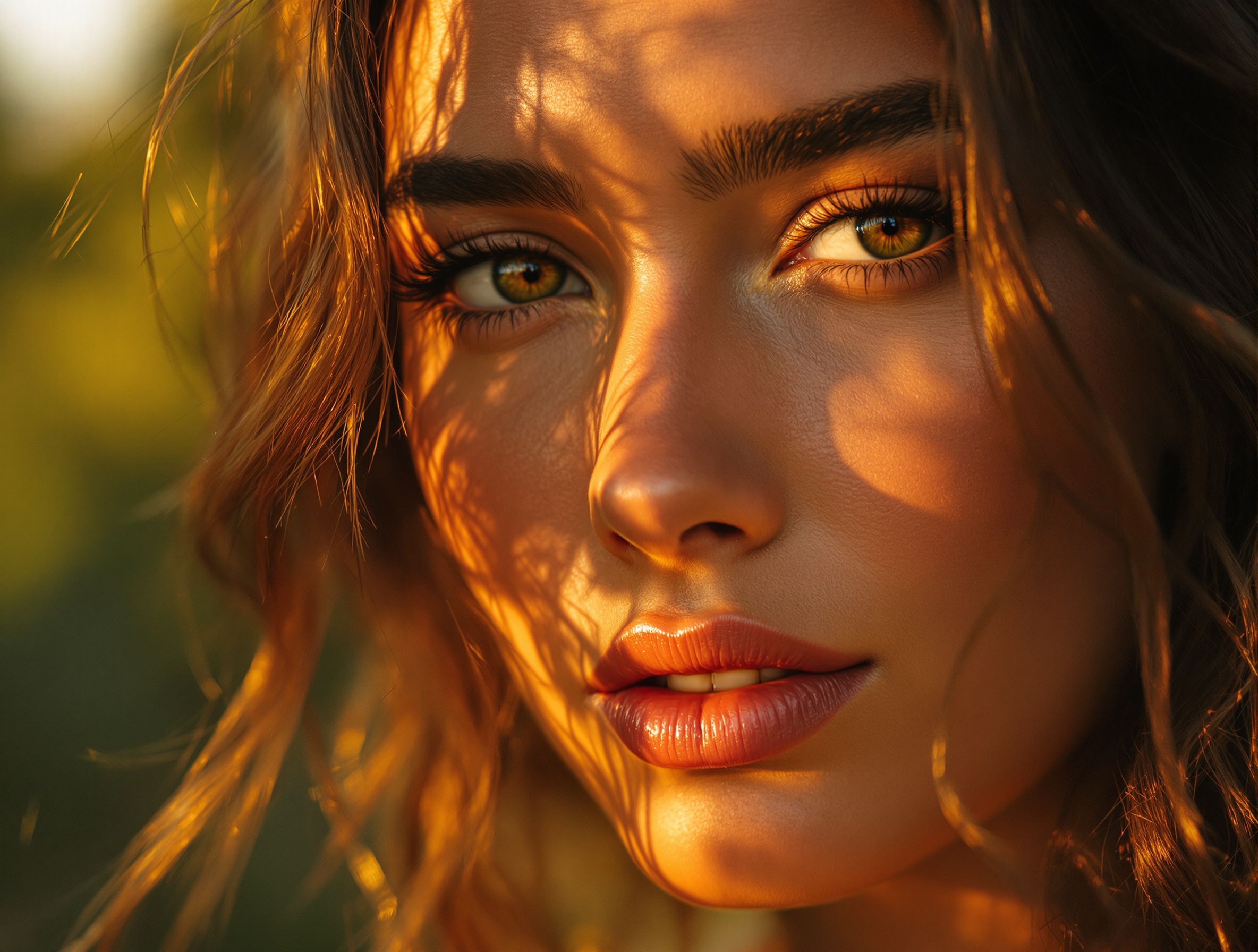 Close up shot of a woman's hair showing incredible details and textures. Photo taken during golden hour with a natural background using ZEISS Supreme Prime 100 mm lens.