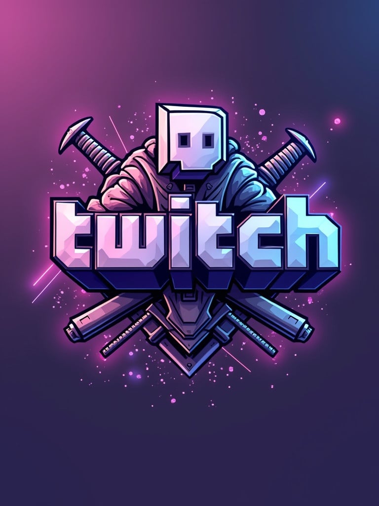 A banner designed for Twitch. The banner features a stylized logo. Background is vibrant with a purple and blue gradient. Incorporates weapons imagery. Overall aesthetic is dynamic and appealing to gamers.