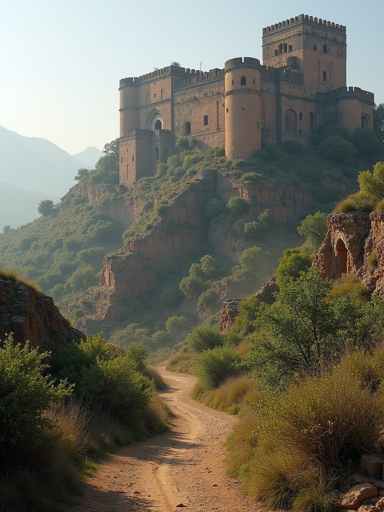 Rajgarh fort sits on a hill. Surrounding bushes are wild. Ruins add to the ancient feel. The structure has a mysterious atmosphere. It guards secrets within its chambers.