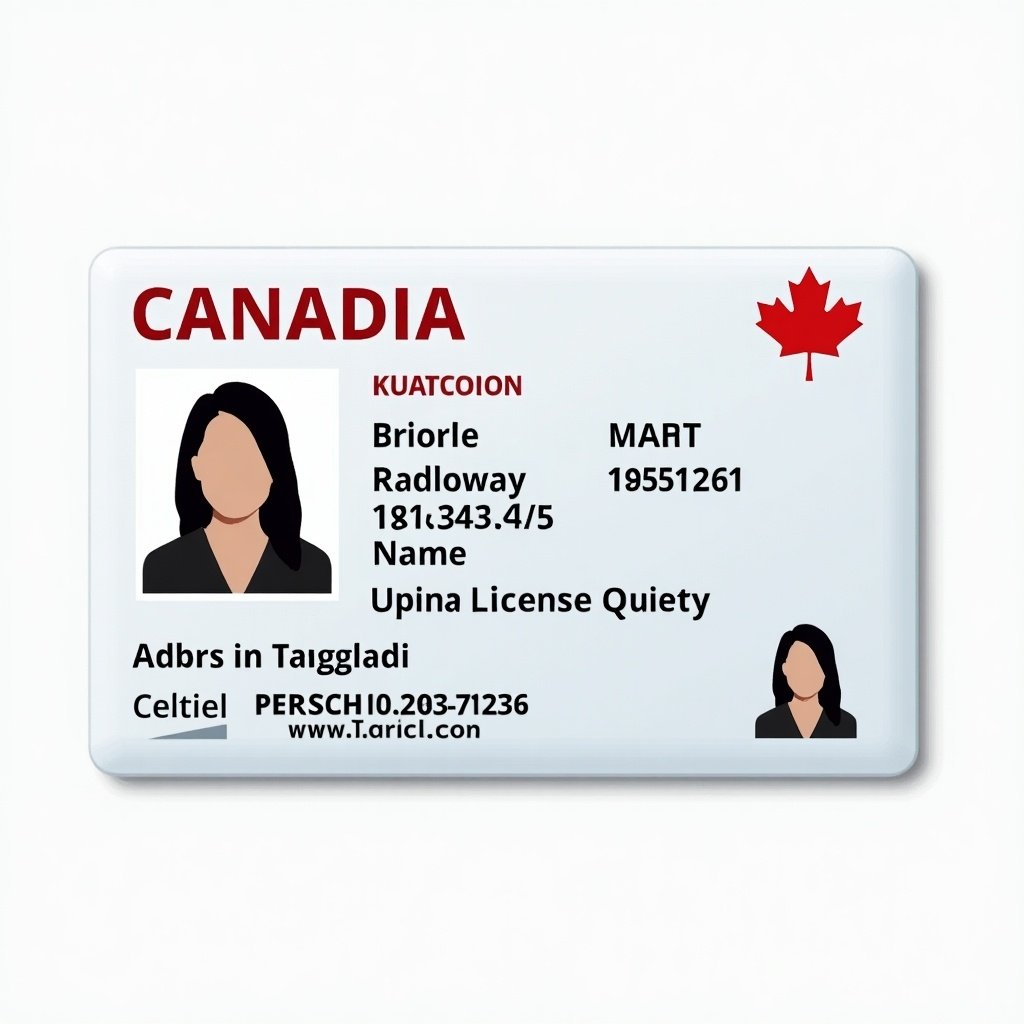 Image depicts a Canadian driver license card. Card displays the driver's name and personal details. Professional design intended for identity verification. Reflects standard graphic elements of Canadian identification.