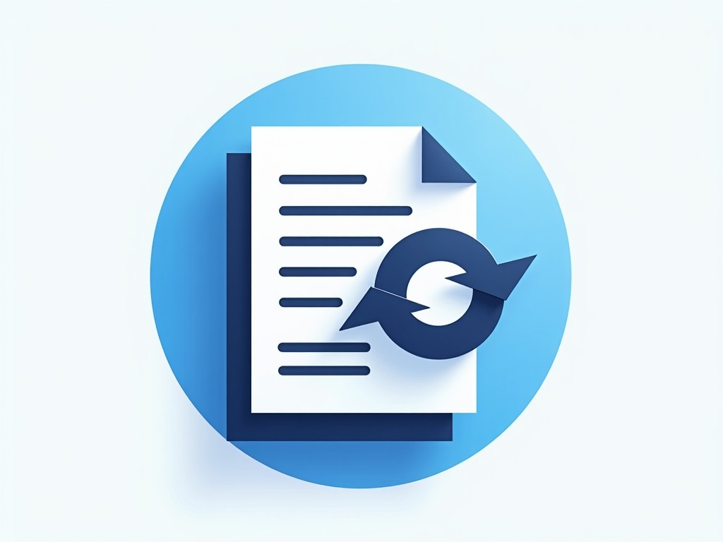 A modern digital illustration of a document with a refresh icon, suitable for representing document updates or syncing in a digital context.