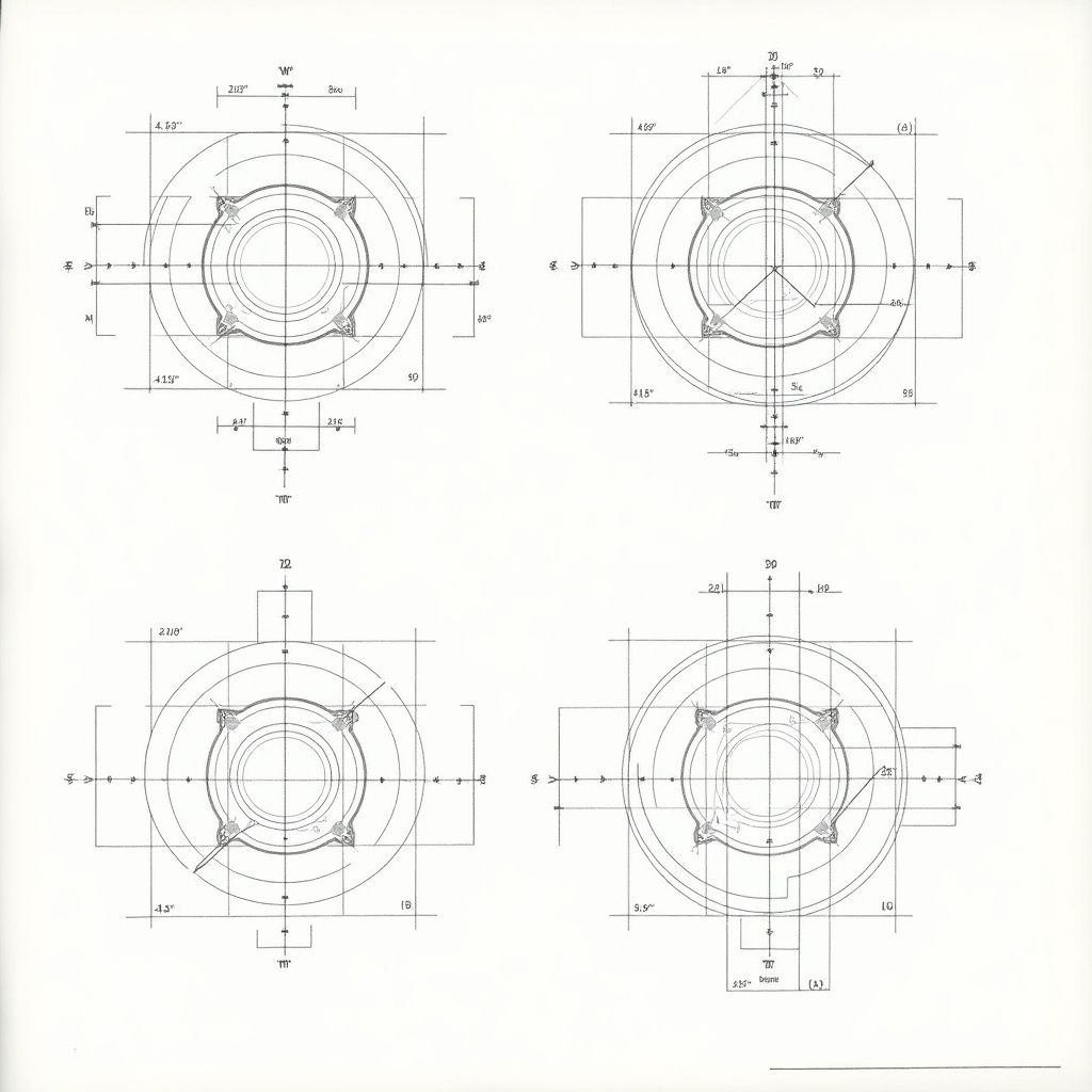 Engineering drawing showing orthographic views in 3rd angle projection. Front view, top view, and side view labeled with dimensions in metric units. Features circles, angles, notations for radii and diameters. Sketch isometric here. Includes detailed measurements for manufacturing.