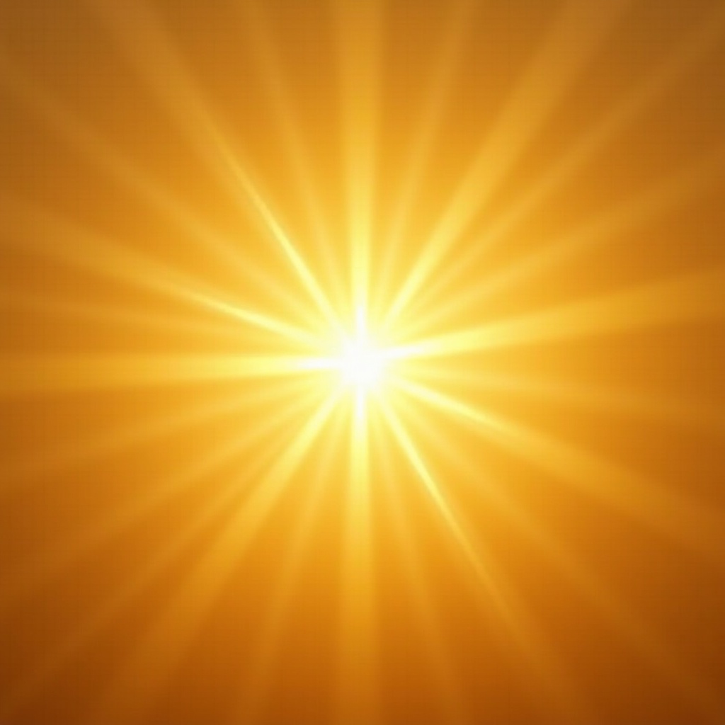 A mesmerizing photo featuring a bright sunburst radiating across a golden sky. The intensity of the sunlight is captured beautifully, with rays expanding outward, suggesting a hot summer day. The image is simple yet powerful, dominated by warm tones. It evokes feelings of calmness and awe, inviting viewers to appreciate the beauty of natural light. The sunburst represents warmth and positivity, making it ideal for summer themes.