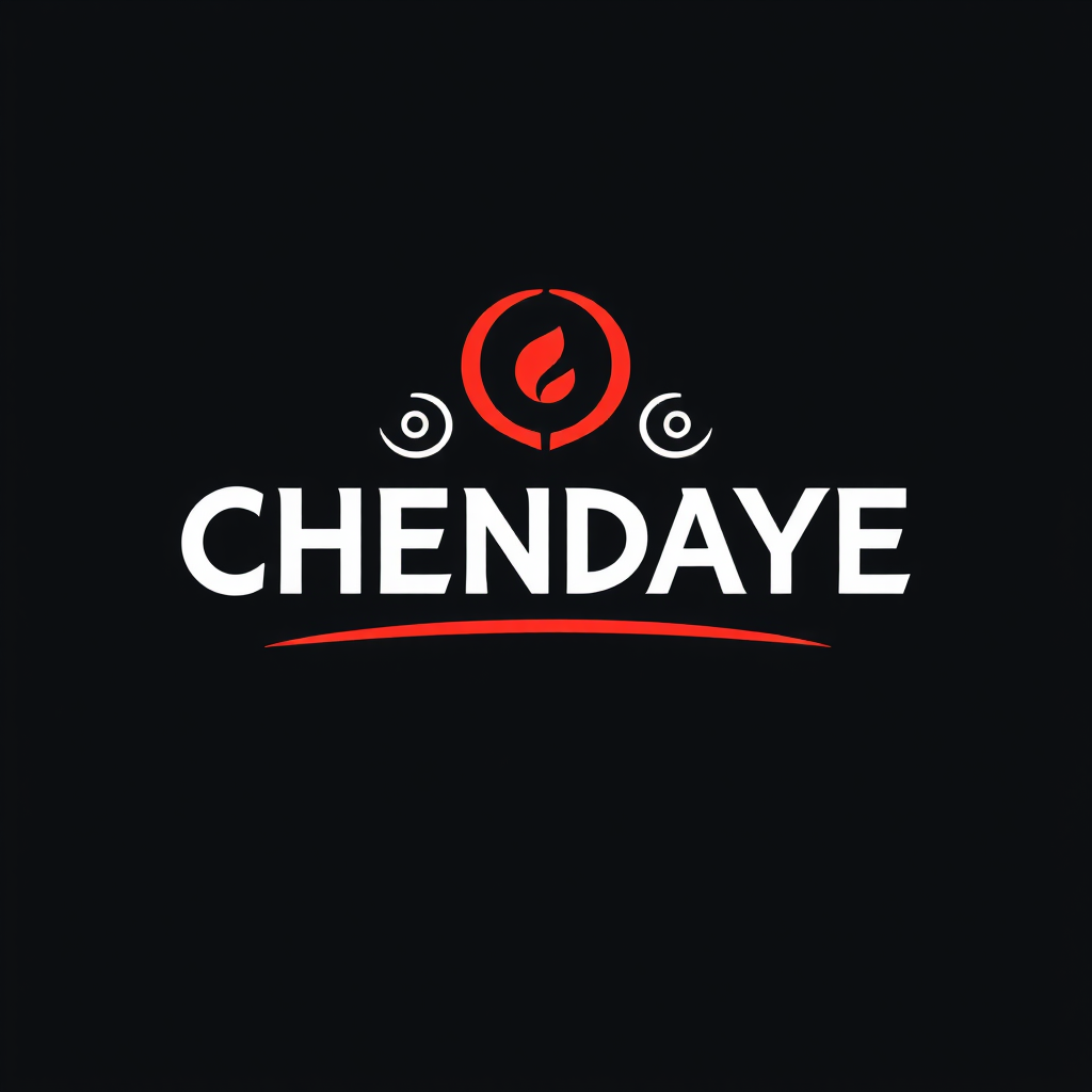 A logo with the word "CHENDAYE" beneath a red and black abstract element on a dark background.