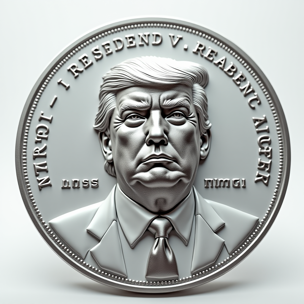 A digital rendering of a commemorative coin featuring a man's portrait in classical style.