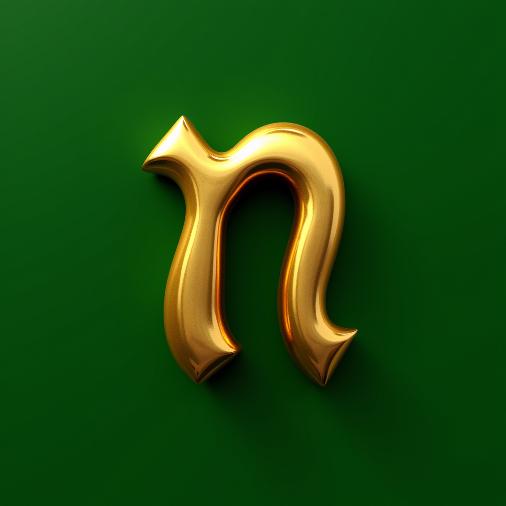 A gold 3D lowercase 'n' on a green background.