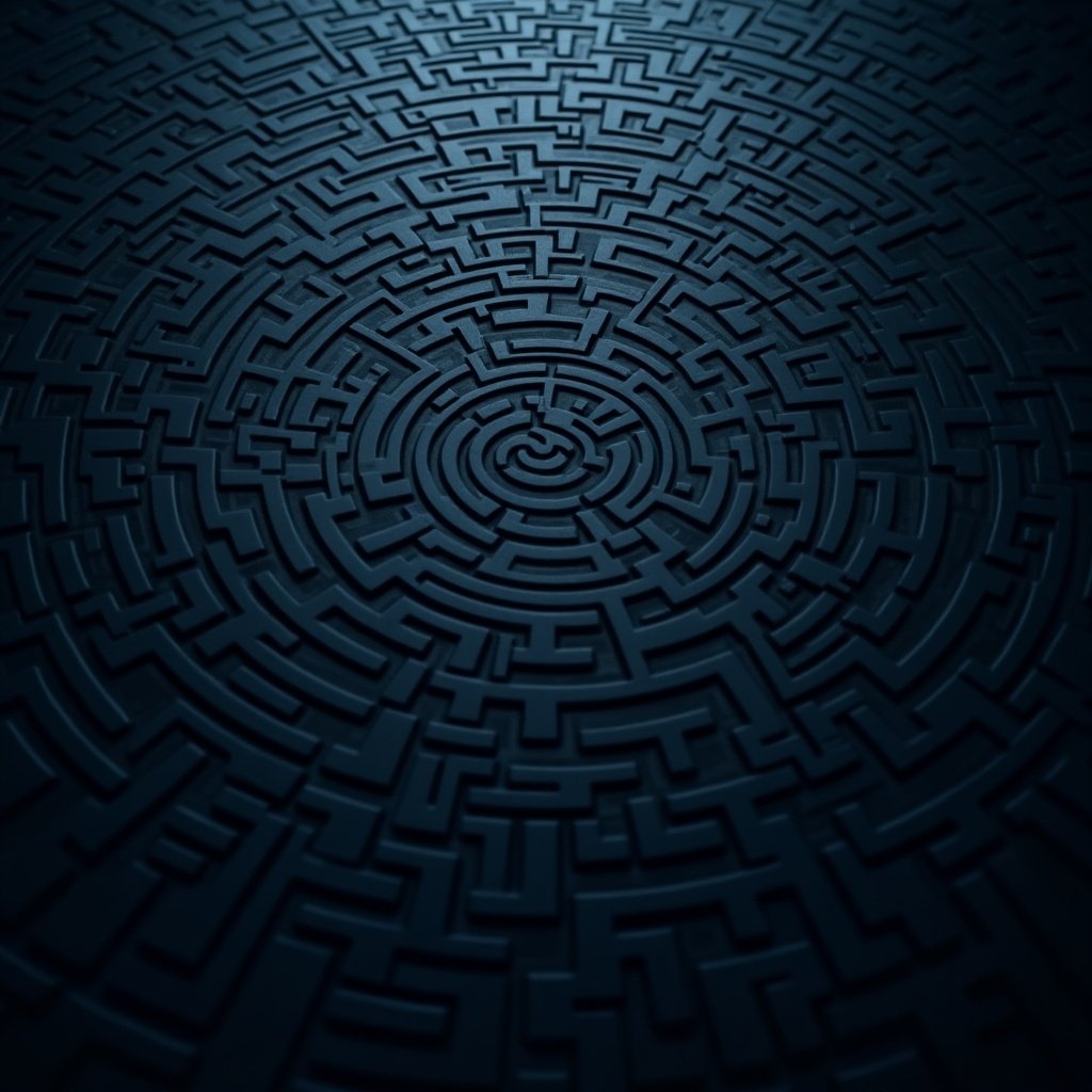 Subtle circular maze pattern in dark blue fading toward the center. Smooth textures of the maze are emphasized.