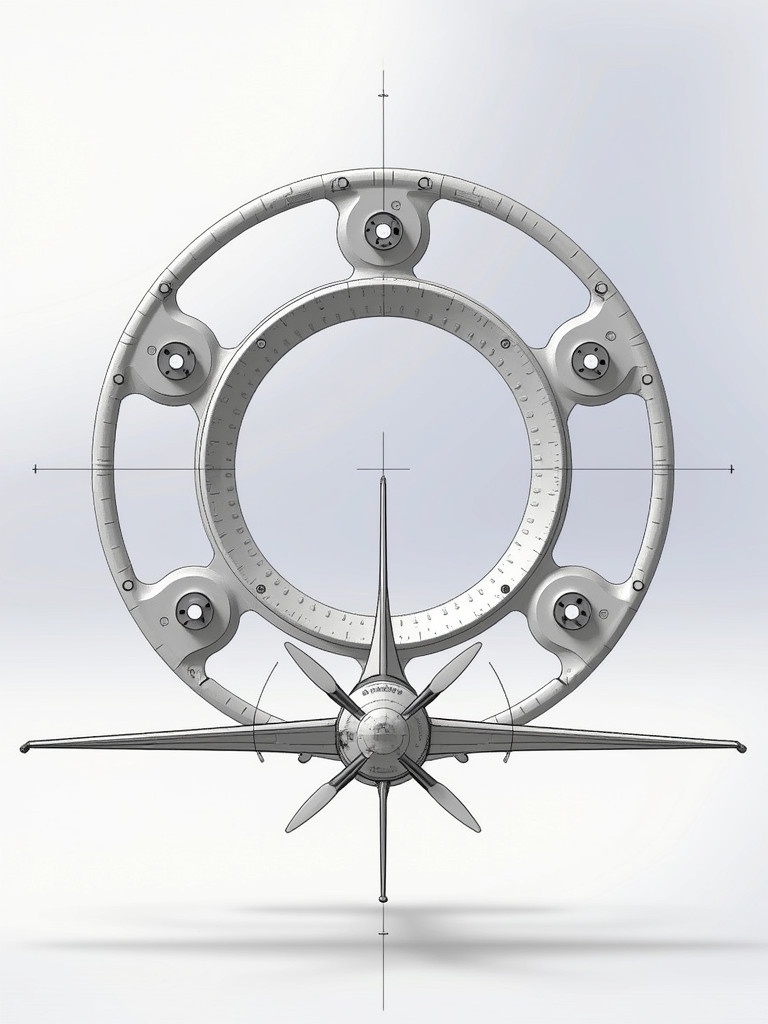 Detailed orthographic design of an aircraft flange featuring dowel pin holes. Multiple views including front, side, and top are presented. Emphasis on precision and technical specifications is highlighted.