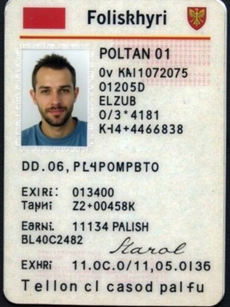 Display of Polish identity card with individual personal details. Card includes name, date of birth, nationality, and identity number. National emblem featured with security elements. Expiration date noted.