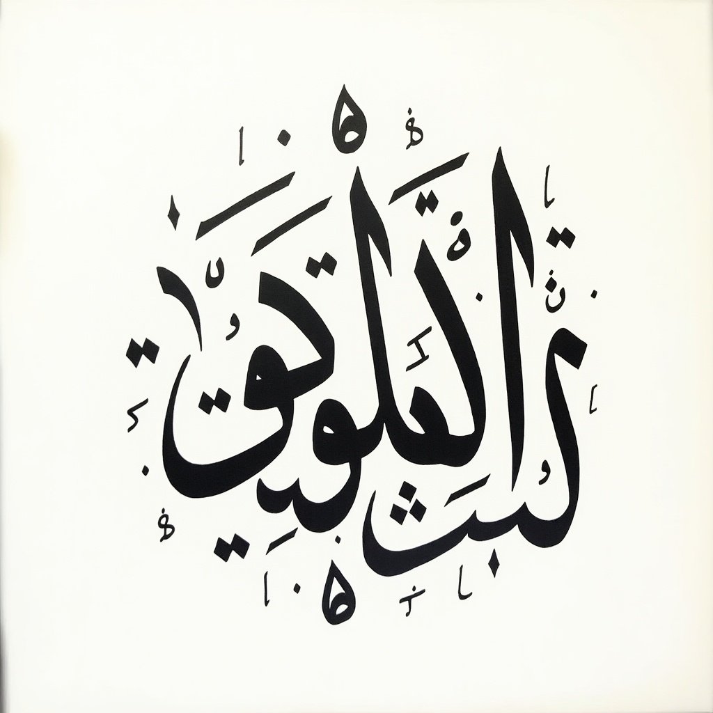 Handwritten Arabic calligraphy. The names خيوط ورق included. Written in a circular shape. Design fills the area completely.