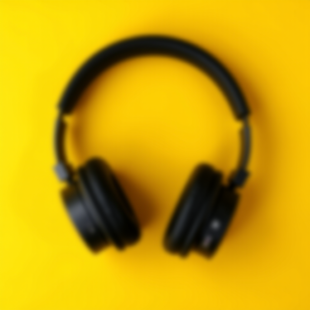 Black headphones on a bright yellow background.