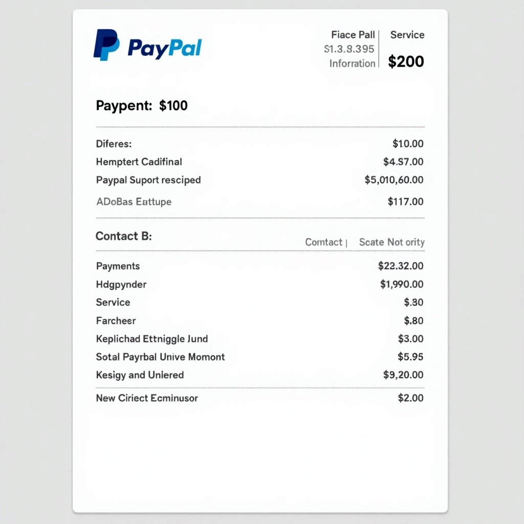 This image features a PayPal payment receipt that documents a financial transaction. The receipt indicates a total payment amount of $200. It lists various services with their corresponding charges, demonstrating a breakdown of expenses. The prominent PayPal logo at the top adds to the trustworthiness of the document. Additionally, contact information is included to ensure transparency between the parties involved. The design of the receipt is clean and professional, which is typical for digital financial documents.