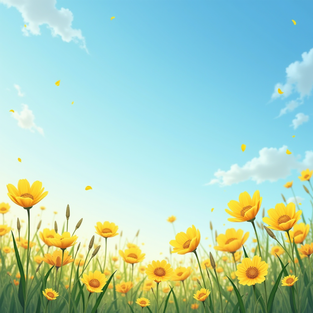 A vibrant meadow filled with bright yellow daisies against a clear blue sky.