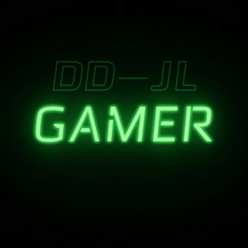 Image features neon text with the phrase DD-JL GAMER. Letters are glowing in bright green against a black background.