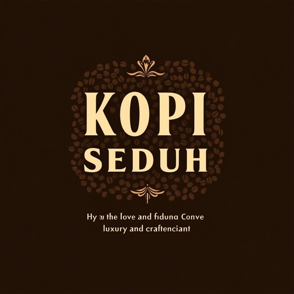 Bold typography for coffee brand name. Subtle coffee bean pattern in background. Deep browns and warm golds in color palette. Short tagline emphasizing quality and flavor. Convey luxury and craftsmanship.